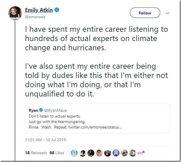 Screen shot of New Republic writer Emily Atkin’s tweet on journalism