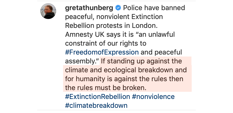 Greta Thunberg Urges Extinction Rebellion to Break the Law