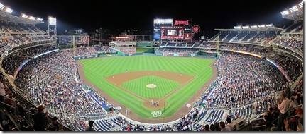 Panoramic view of Nationals Park in Washington, D.C. – the site for Games 3, 4 and 5 on Friday, Saturday and Sunday (if necessary); image courtesy Wikipedia