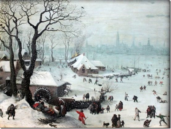 1575 Winter Landscape with Snowfall near Antwerp by Lucas van Valckenborch.StÃ¤del Museum/Wikimedia Commons