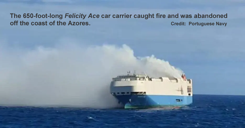 More Shipping News – Was the Felicity Ace Fire caused by Electric Vehicle Batteries?